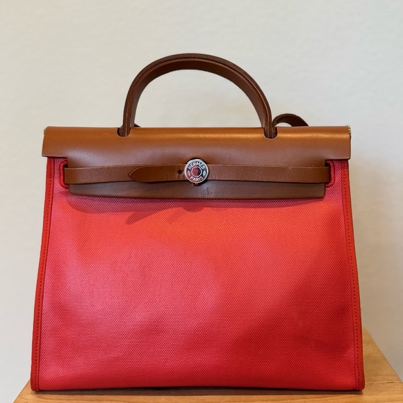 Hermes Herbag. Orange canvas Zip Leather and Toile 31 - Picture 1 of 14